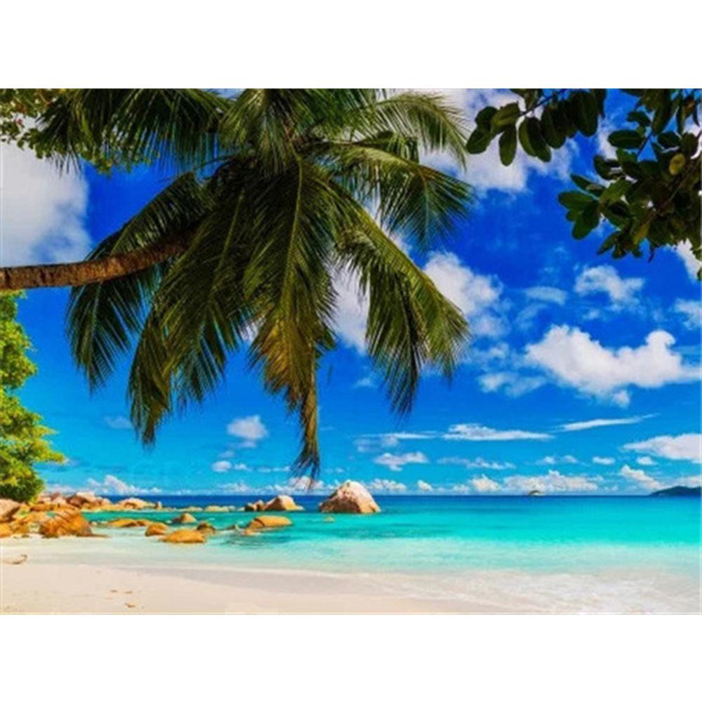5D Full Square Diamond Painting Seaside Rhinestone Kit Diamond Embroidery Kit Landscape Coconut Tree Handicraft Wall Art