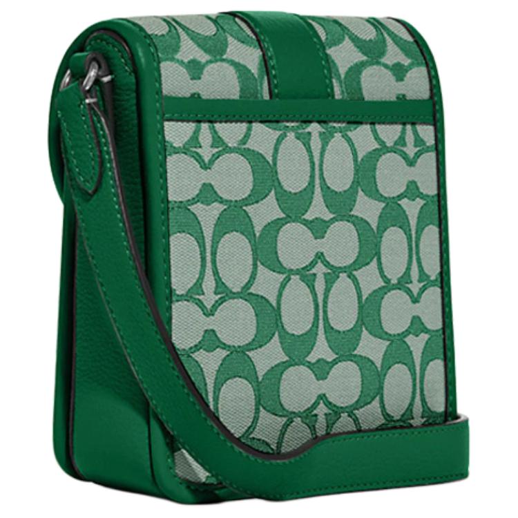 New COACH N/S Jacquard Fabric With Leather Cell Phone Pouch, Shoulder Bag Mini Women's Green C8321-SVGN