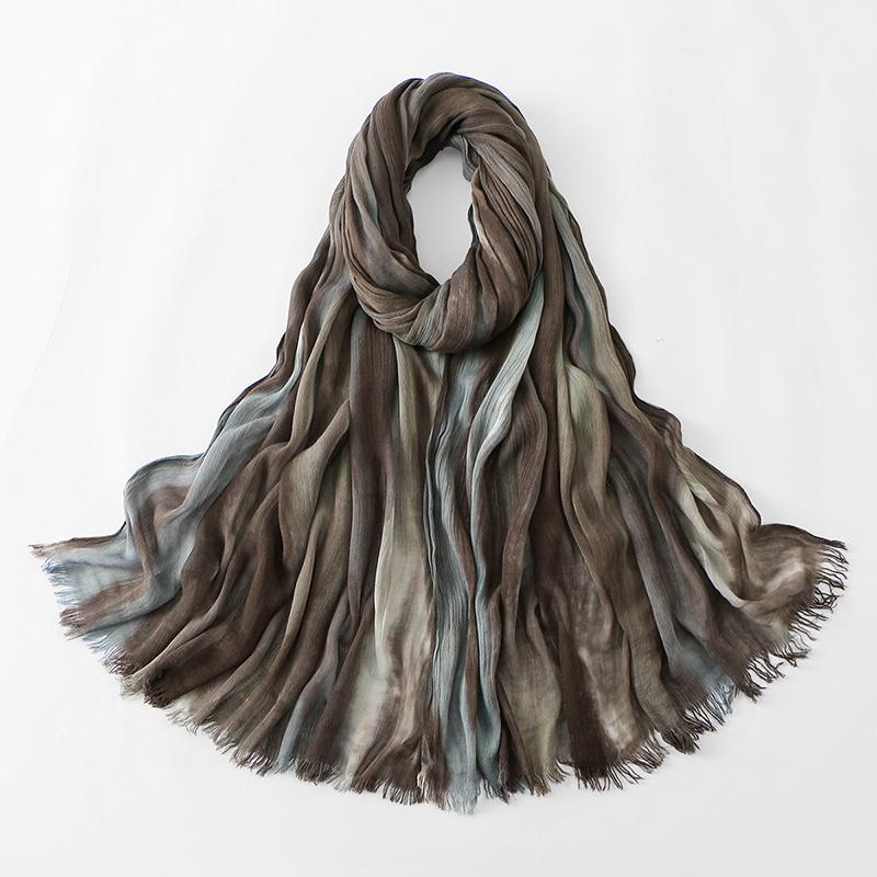 Bohemian Women Tie-Dyed Ombre Crinkle Cotton Rayon Hijab for Ramadan Soft Muslim Hijabs Scarf Breathable Islamic Wraps Shawls