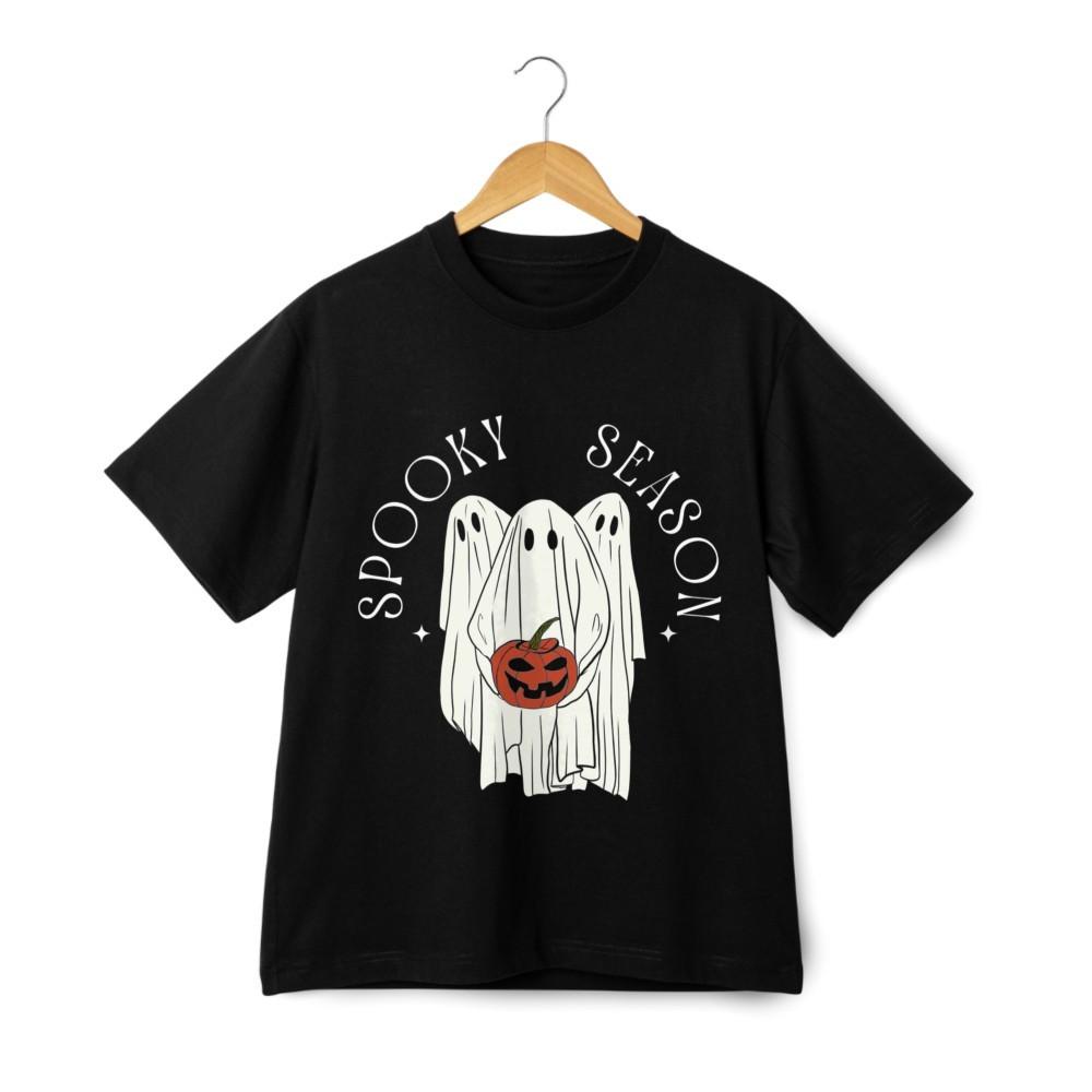Spooky Season Ghost Graphic T-Shirt - Halloween Pumpkin Streetwear Tee Unisex T-Shirt L