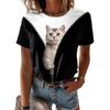 Summer Kitten Pattern 3D Printed Loose Casual Round Neck Short Sleeved T-Shirts Women’s