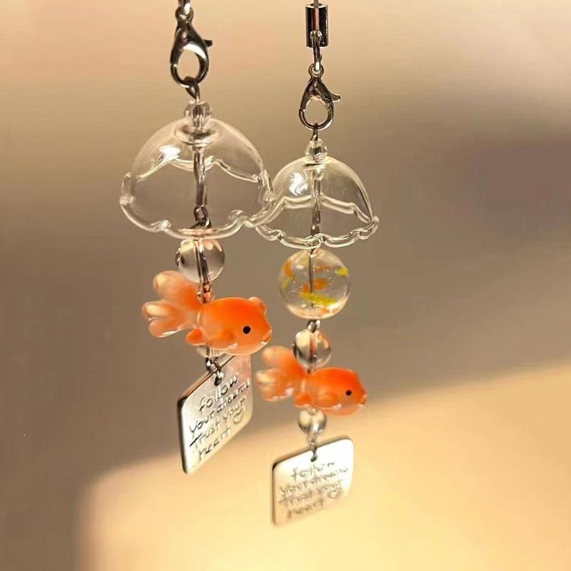 Colored Bead Phone Pendant Cute Kawaii Keychain Backpack Pendant Style Goldfish Pendant