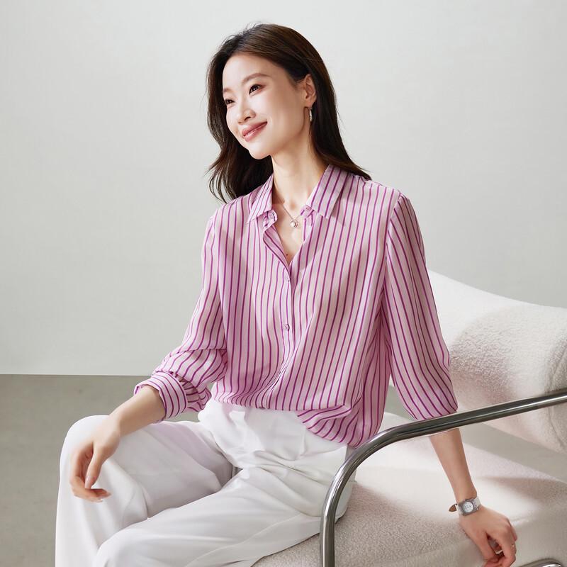 SOFSIL Women s Striped Silk Long Sleeve Blouse L