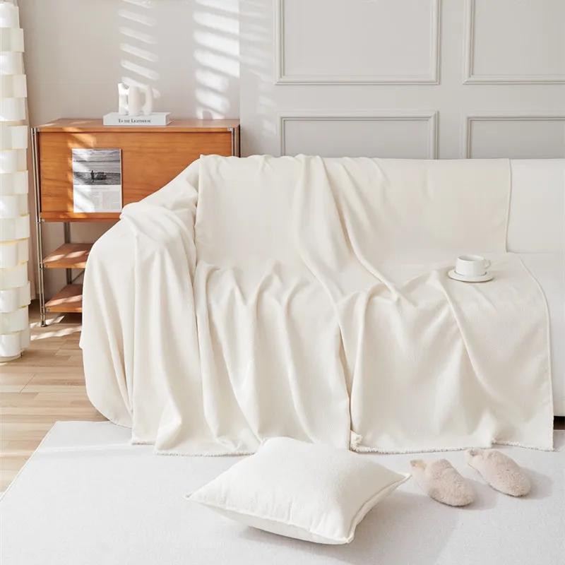 Teddy Velvet Waterproof Couch Towel Simple Solid Color Four Season Universal Furniture Cover Prevent Cat Scratching Blanket