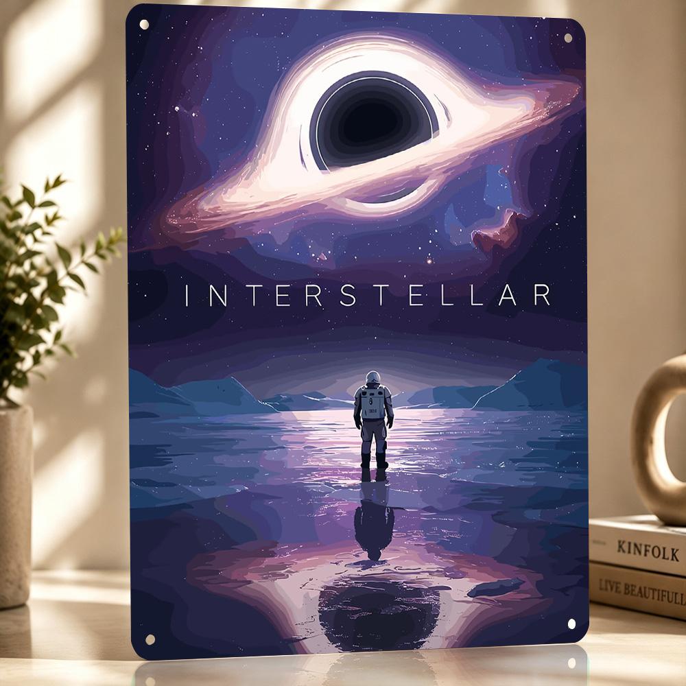 Interstellar Astronaut and Black Hole D Texture Printed Poster Custom Vintage Metal Tin Plate Sign for Wall Art Funny Signs