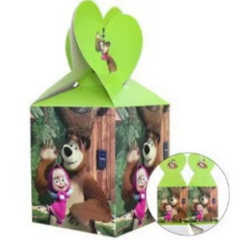 Masha And Bear Birthday Party Decorations Party Tableware Cake Flag Napkin Candy Box Backdrop Balloon Baby Shower Party Supplies