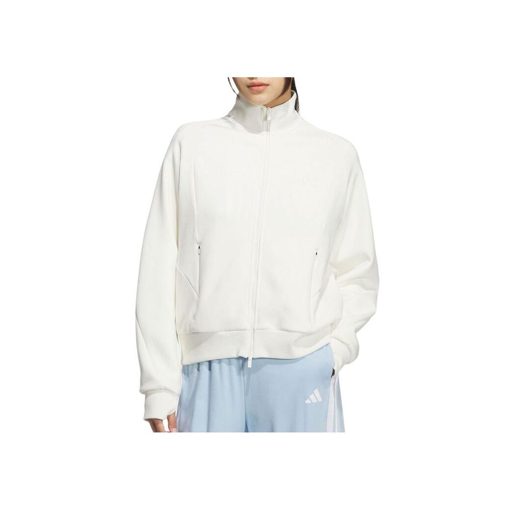 adidas Sports Casual Solid Color Long Sleeve Stand Collar Jacket Women Jacket White KF2541