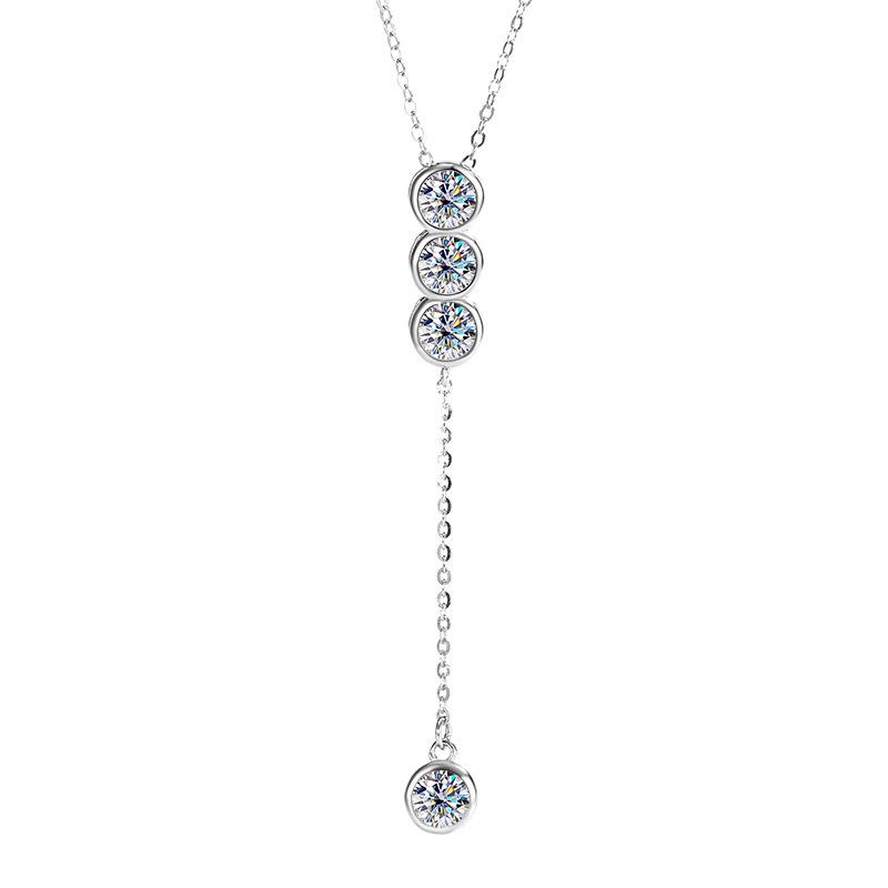 Fine Jewelry 925 Sterling Silver Collarbone Chain Light Luxury 2CTW Moissanite Tassels Pendant Necklace for Women