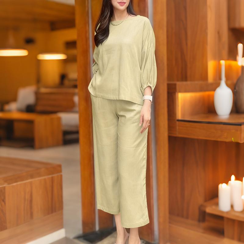 ZANZEA Damska bluzka i spodnie z rękawem 3/4, codzienne dwuczęściowe zestawy garniturów