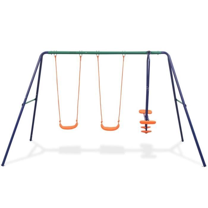Ensemble de balançoires - vidaXL - 4 sièges - Métal - Extérieur - Orange