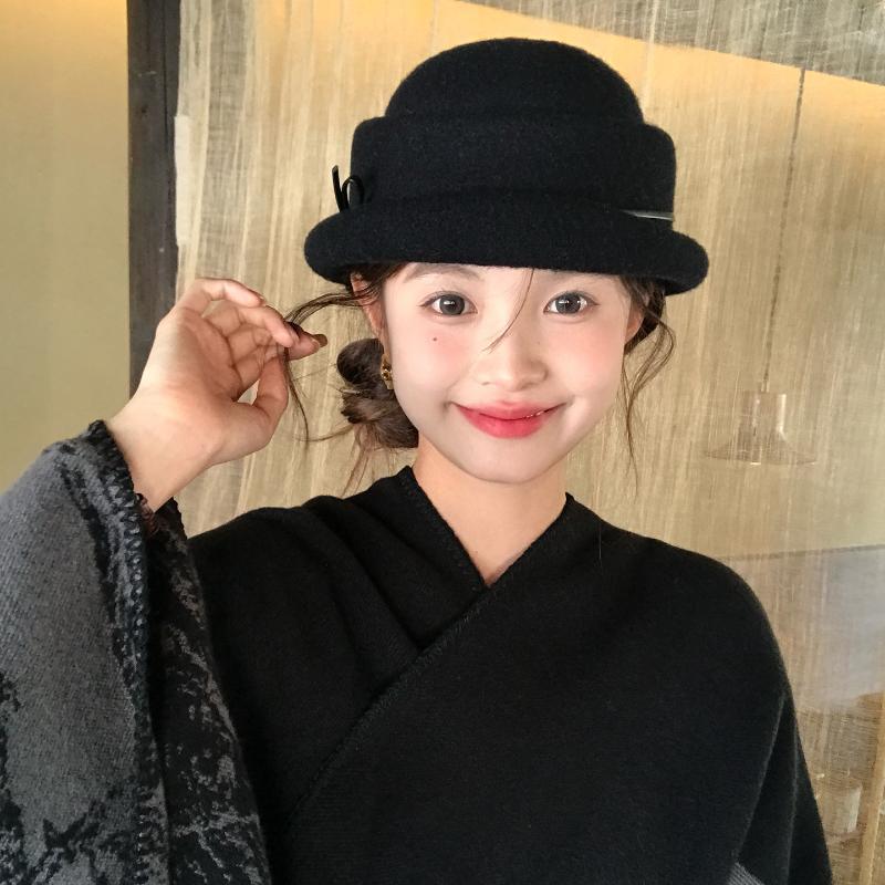 Black Wool Top Hat Beret Women'S Autumn Winter French Style Women'S Elegant Hat Able Fisherman Hat