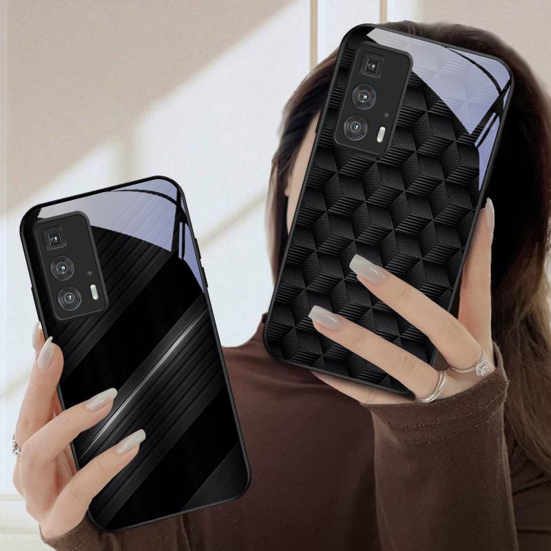 Dark geometric texture For Motorola Moto Edge 20 Lite 30 Pro 40 Neo 50 Ultra G14 G22 G24 Power 34 G35 X30 Pro Glass Phone Case