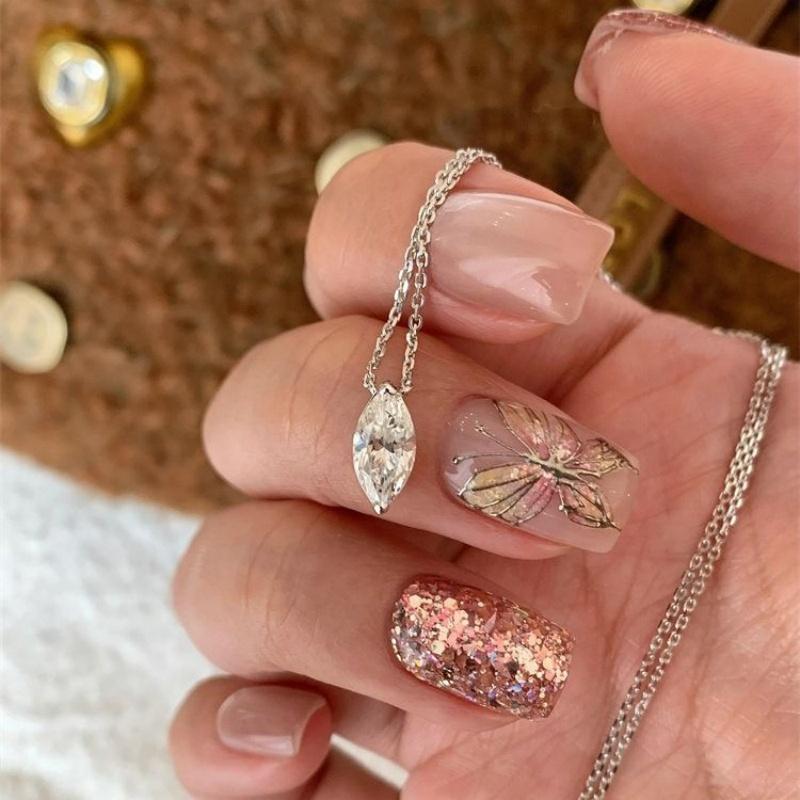 Stainless Steel Waterproof Silver-Plated Horseeye Zircon Pendant Necklace for Women Luxury Clavicle Chain Jewelry Christmas Gift