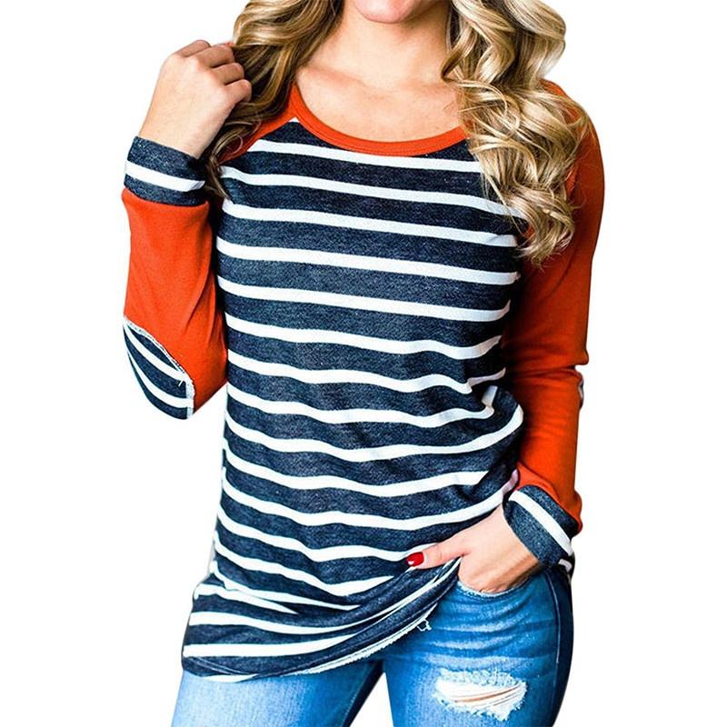 Striped Autumn New Stitching Round Neck Longsleeved Tshirt Bottoming Shirt