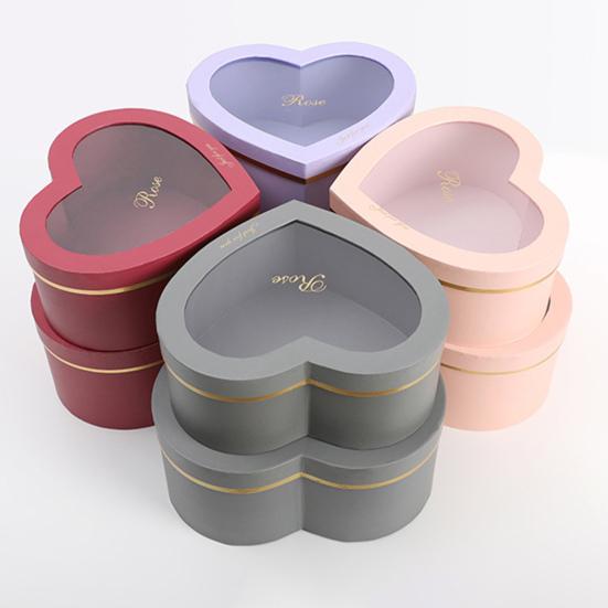 2Pcs/Set Flower Box Heart Shaped Hot Stamping Paper Florist Packaging Rose Gift Case for Party