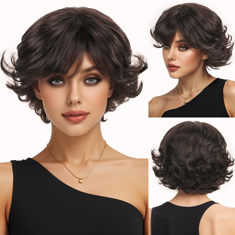 

Synthetic Short Black Wave Bob Wig With Bangs For Women Daily Use Lolita Halloween Cosplay Wig Heat Resistant Fibre Fake Hair чорний