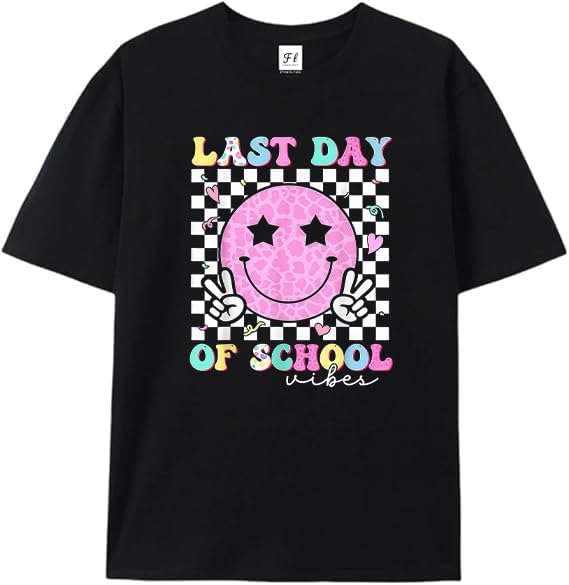 Last Day of School Vibes Teacher Student Groovy Graduation T-Shirt Black S