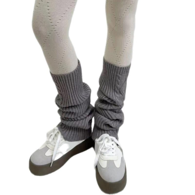 Fashion Rhombus Pattern Wool Leg Covers Cable Knitted Leg Warmers for Cold Weather Footless Long Boot Socks Hosiery