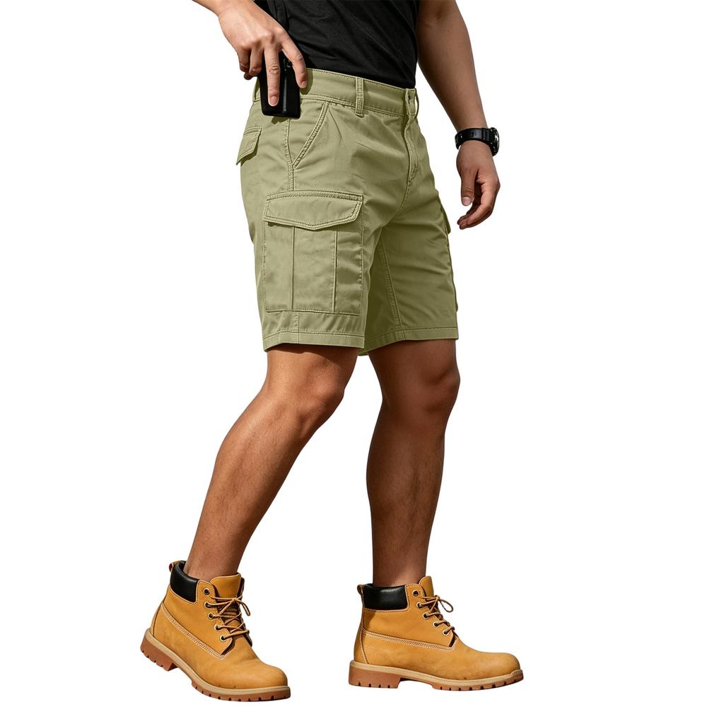 Men's Cargo Shorts with 6 Pockets, Elastic Waist and Button Closure, Color Casual Shorts for Summer Everyday Wear
