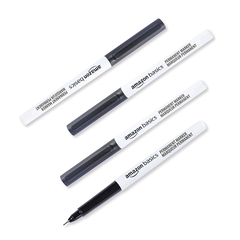 Amazon Basics Extra Fine Tip Oil-Based Markers, Black, 24-Pack