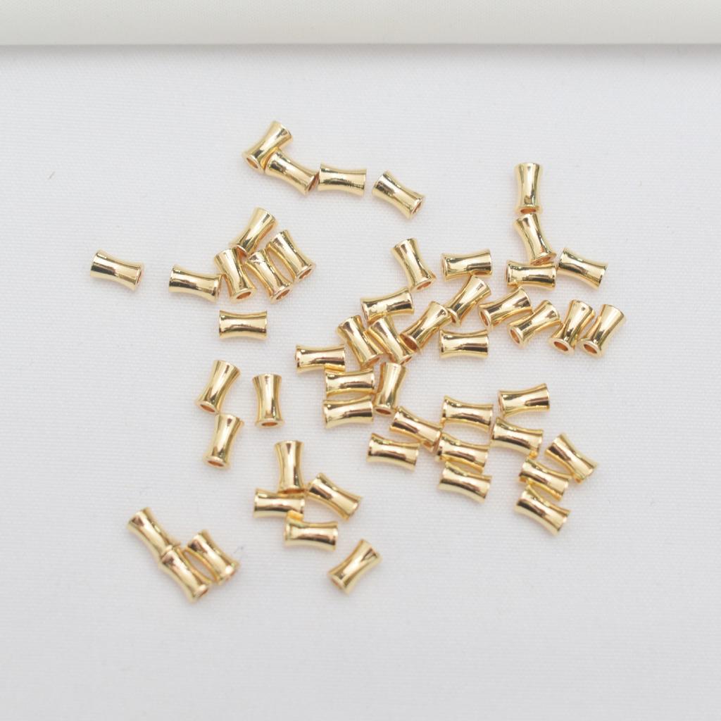 100pcs 14K Gold-Wrapped Color-Preserving Bamboo Spacer Beads Small Waist Straight Tube Beads Diy Handmade Loose Beads Bracelet Accessories Materials