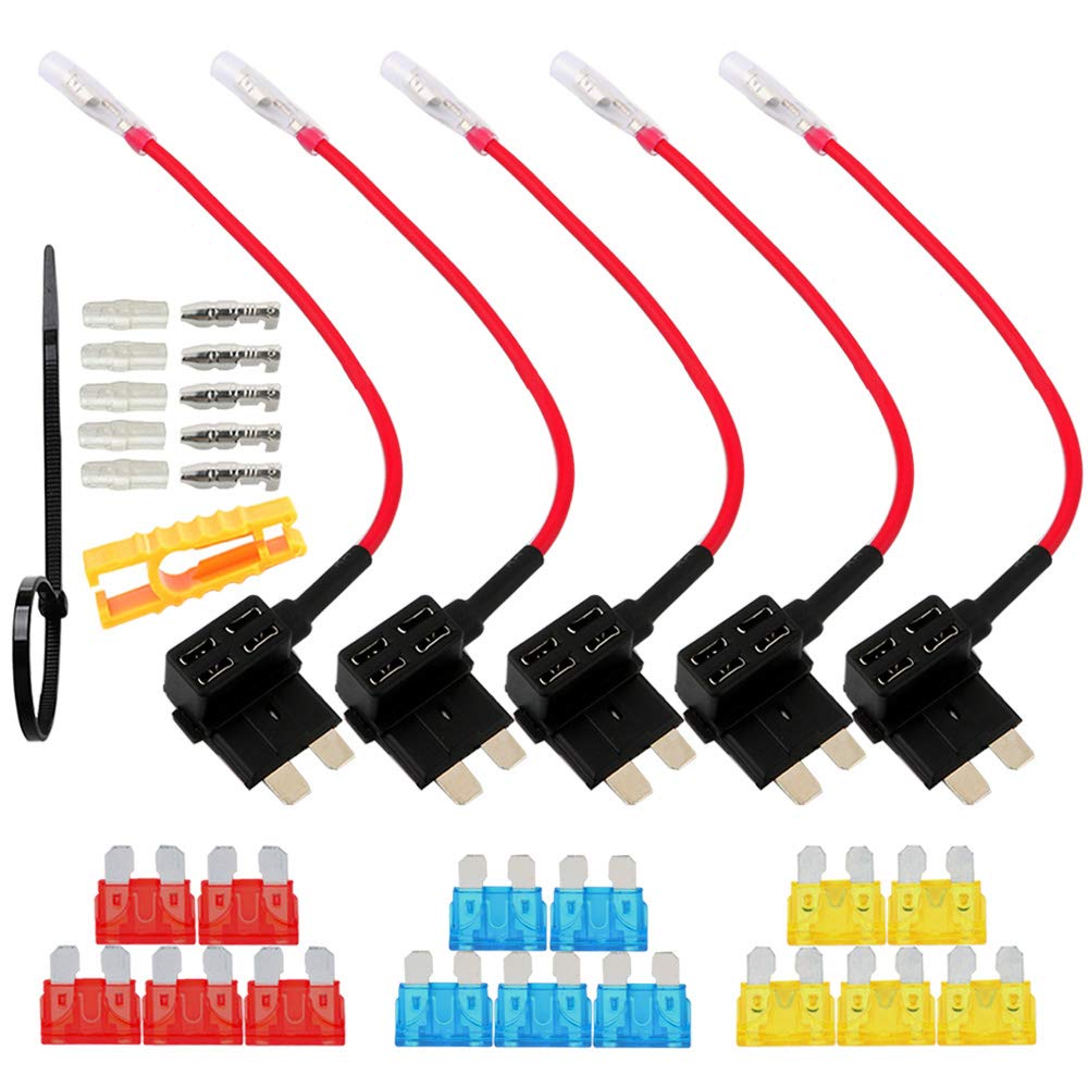 

QitinDasen 5pcs ACU Flat Fuse Holder, Medium Circuit Fuse Tap, Wire Addition Power Removal