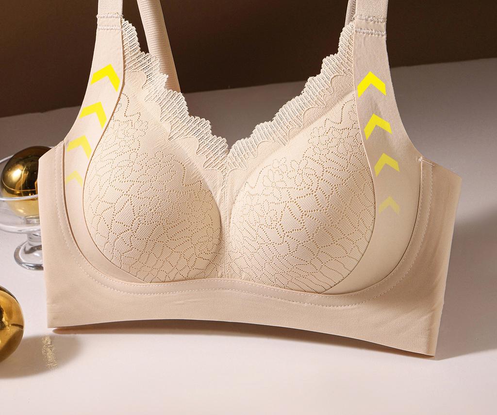 Women Plus Size Fixed Cup Seamless Wireless Gathering Side Support Bra