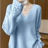 Suéter para Mulheres Inverno Gola V Engrossado Pulôver Quente Tricotado Elástico Manga Longa Oversize Suéter Tops