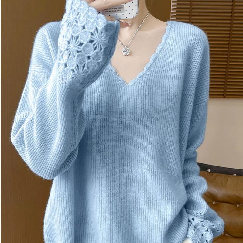 Suéter para Mulheres Inverno Gola V Engrossado Pulôver Quente Tricotado Elástico Manga Longa Oversize Suéter Tops