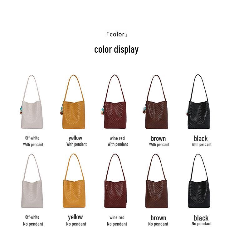 2026 Summer Korean Minimalist Woven Texture Bucket Bag - Large Capacity, Solid Color, Single Shoulder & Handheld