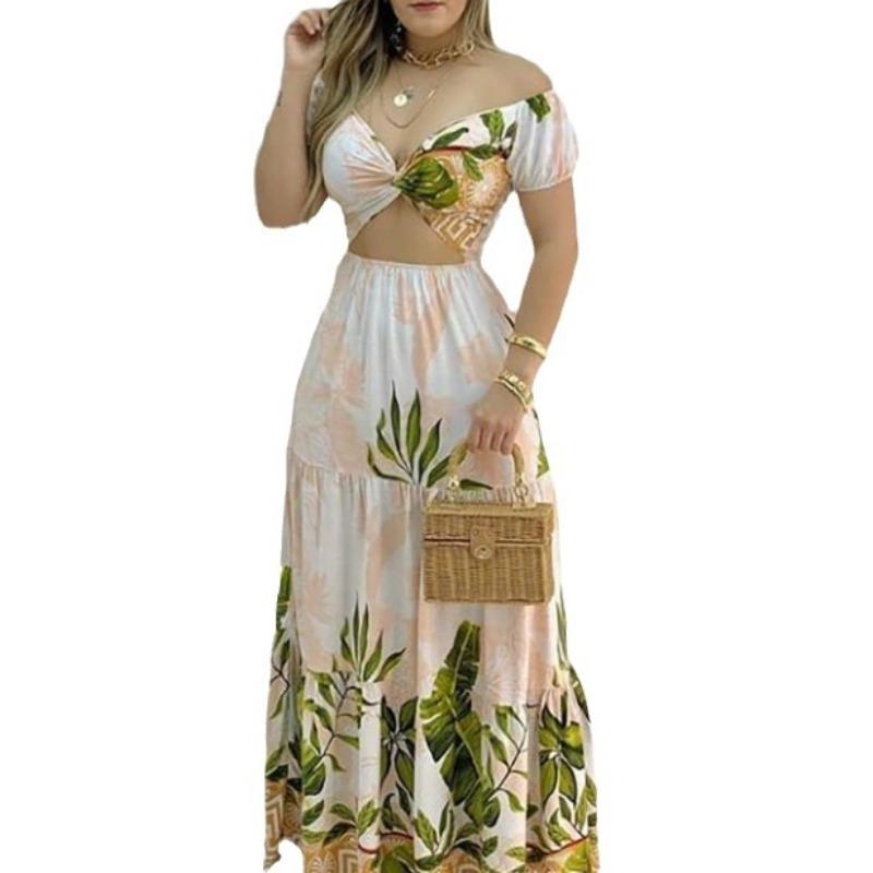 Women's Temperament Elegant Printed High Waist Slim Casual Navel Dress