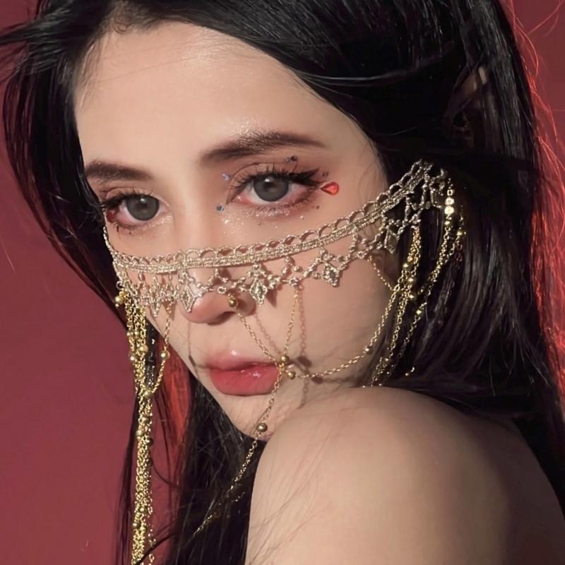 Chinese Style Face Curtain Fringed Forehead Headbands Ancient Hair Jewelry Face Decorative Mask for Stage Dancer