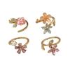 4 pcs Simple Rhinestone Flower Rings Light Luxury Finger Jewelry Fashion Opening Finger Ring  Girls