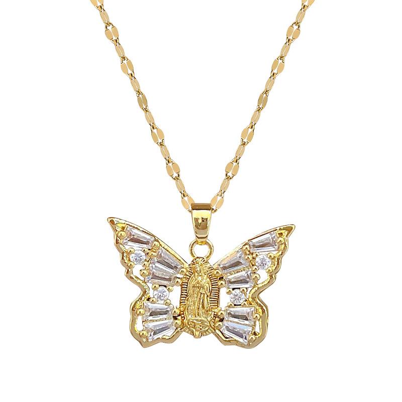 Empty Zircon Butterfly Light Luxury Temperament Gorgeous Full Diamond Necklace Female Versatile Collarbone Chain Titanium Steel Chain