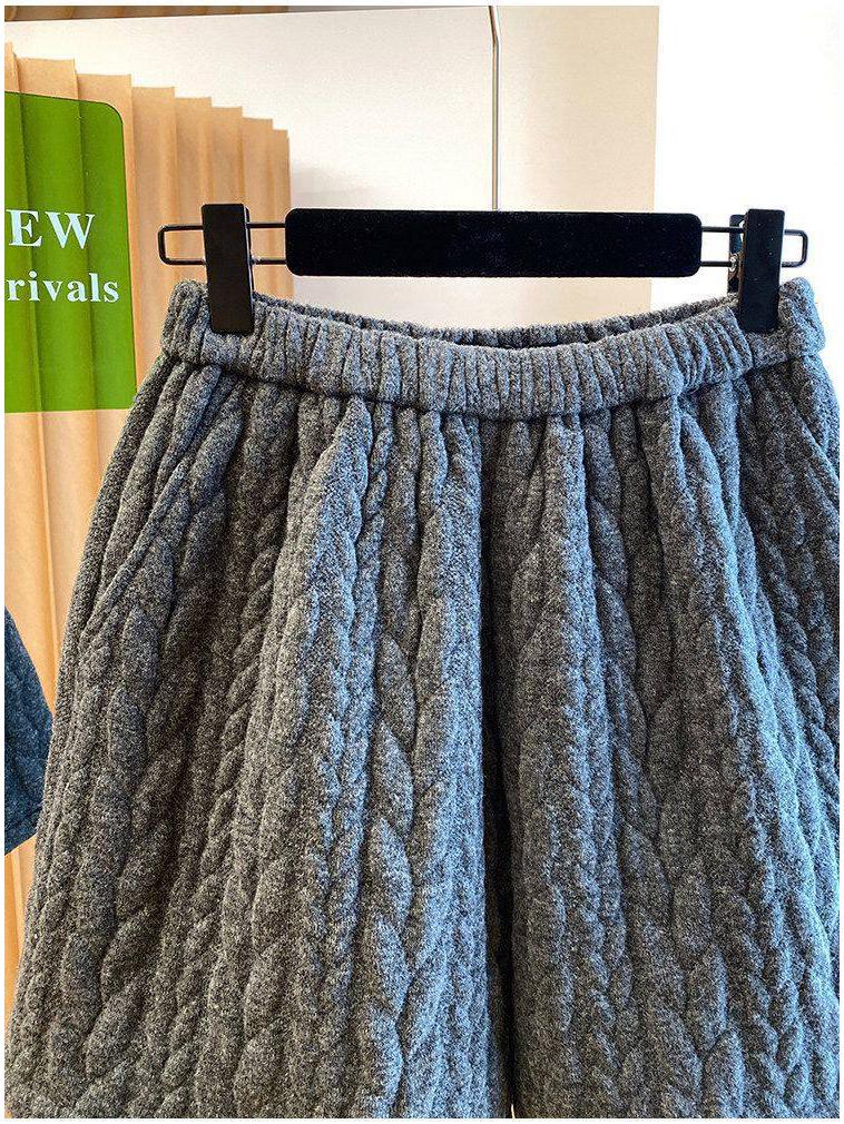 Damen Retro Gepolsterte Kaschmir Zopfmuster Shorts - Weiter Bein A-Linie Bootcut für Herbst/Winter