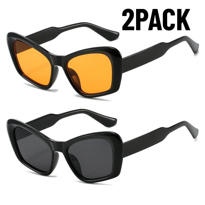 2PACK Vintage Cat Eye Oversized Sunglasses Women Gradient Eyewear Shades Women Black Luxury Square Glasses UV400