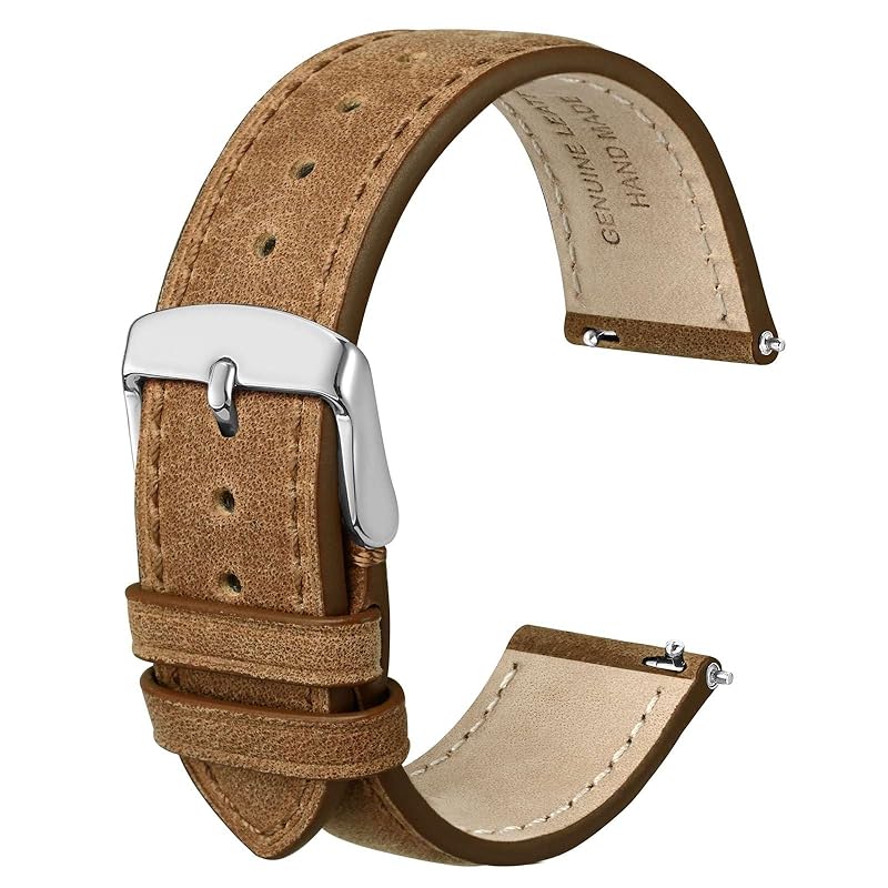 

[Anbeer] watch band 18mm leather watch band Quick Release replacement band stainless steel buckle Earth-colored/silver buckle