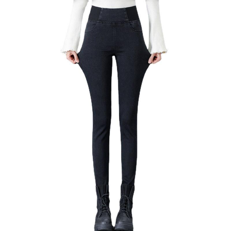 Women's High Waist Slim Fit Pencil Pants - Plus Velvet, Elastic, Large Size, Autumn/Winter.