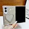 Shiny Rhinestone Heart Mirror Stand Phone Case For Samsung Z Fold 8 Fold8 Ultra Galaxy Z Fold 7 6 5 Plated Frame Glitter Cover