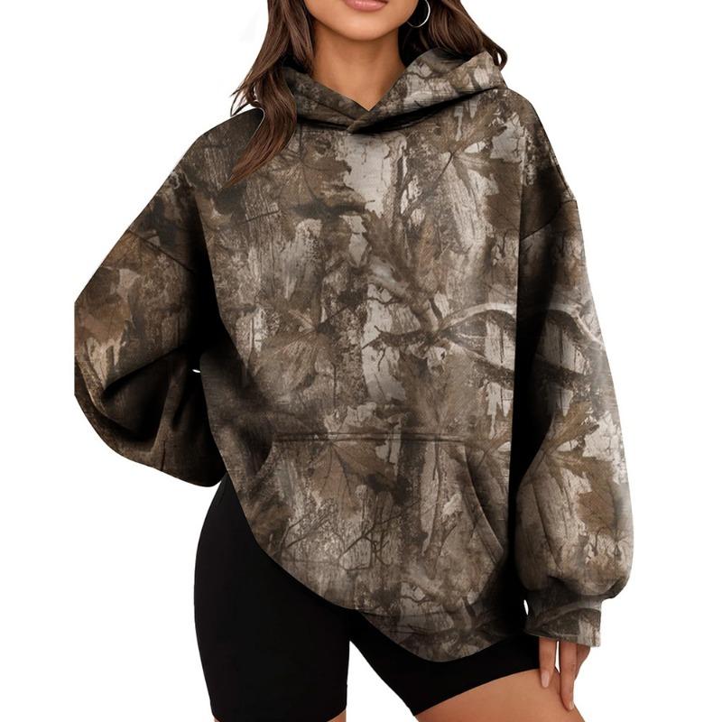 Women S Loose Fit Hooded Sweatshirt With Branch Print