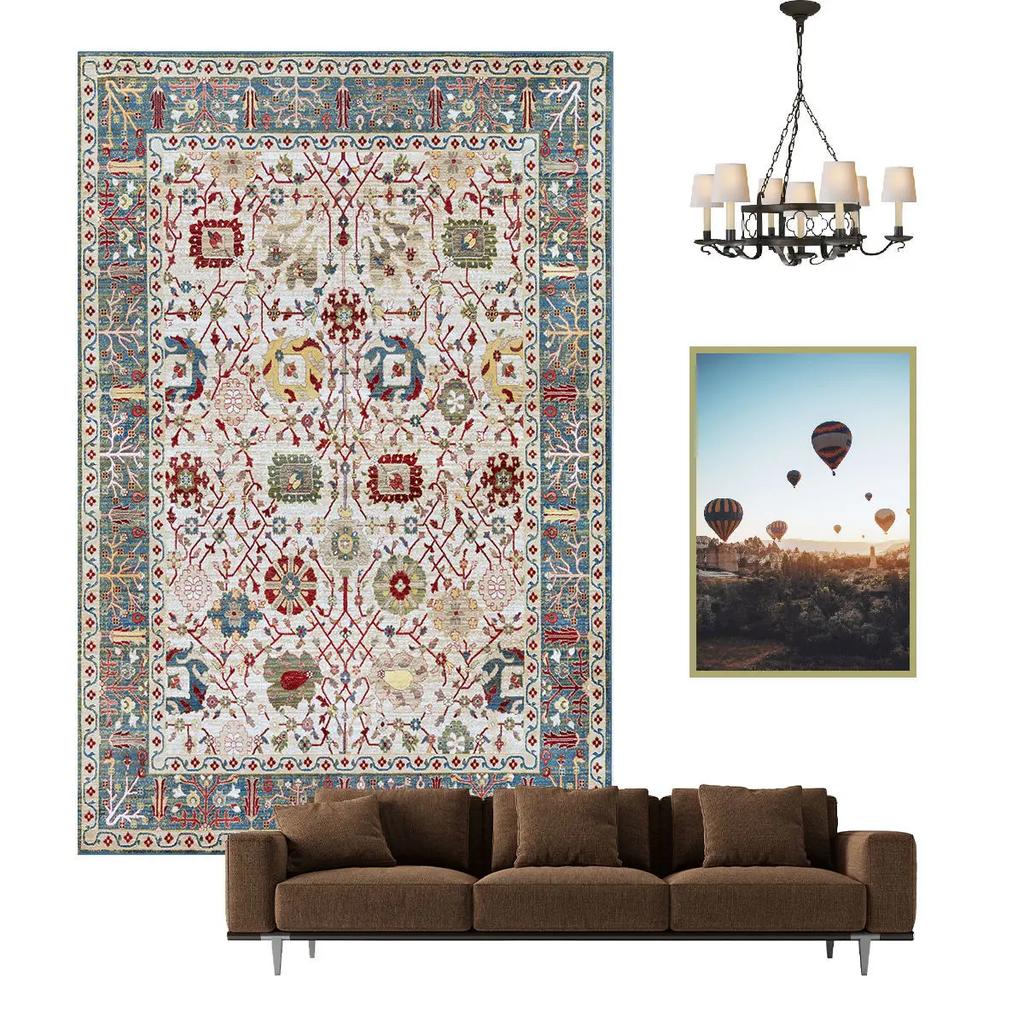 Nordischer ethnischer Stil Retro Teppich Wohnzimmer Dekoration Teppiche Zuhause Schlafzimmer Rutschfeste Matte Persisches Hofmuster Große Fläche Matte