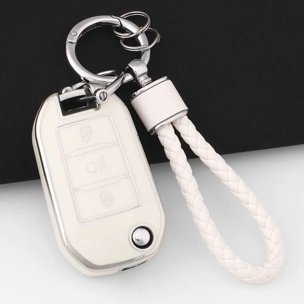 TPU Car Flip Key Case Cover Shell Fob for Peugeot 208 308 408 508 2008 3008 4008 5008 Key Chain Citroen C3 C4 CACTUS C6 C8