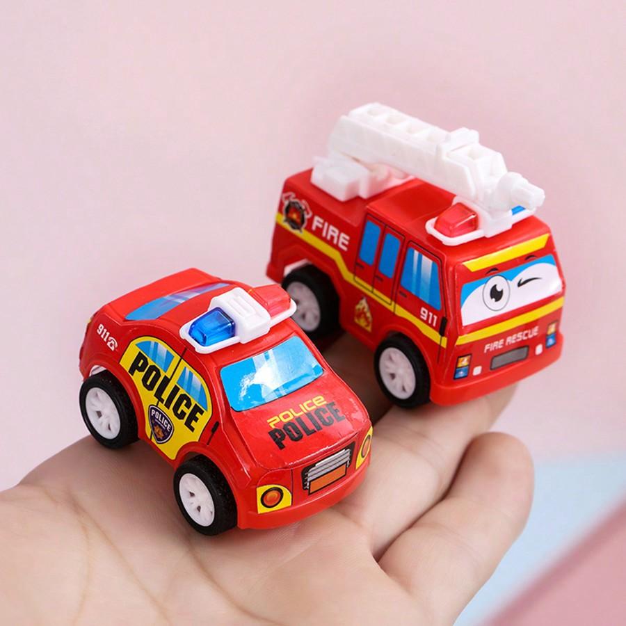 10pcs Cartoon Mini Pull Back Fire Truck Police Car Toys For Birthday Party Favors Bags Reward,Color Random,Police Car,Toys,Mini Toys,Tiny Toys