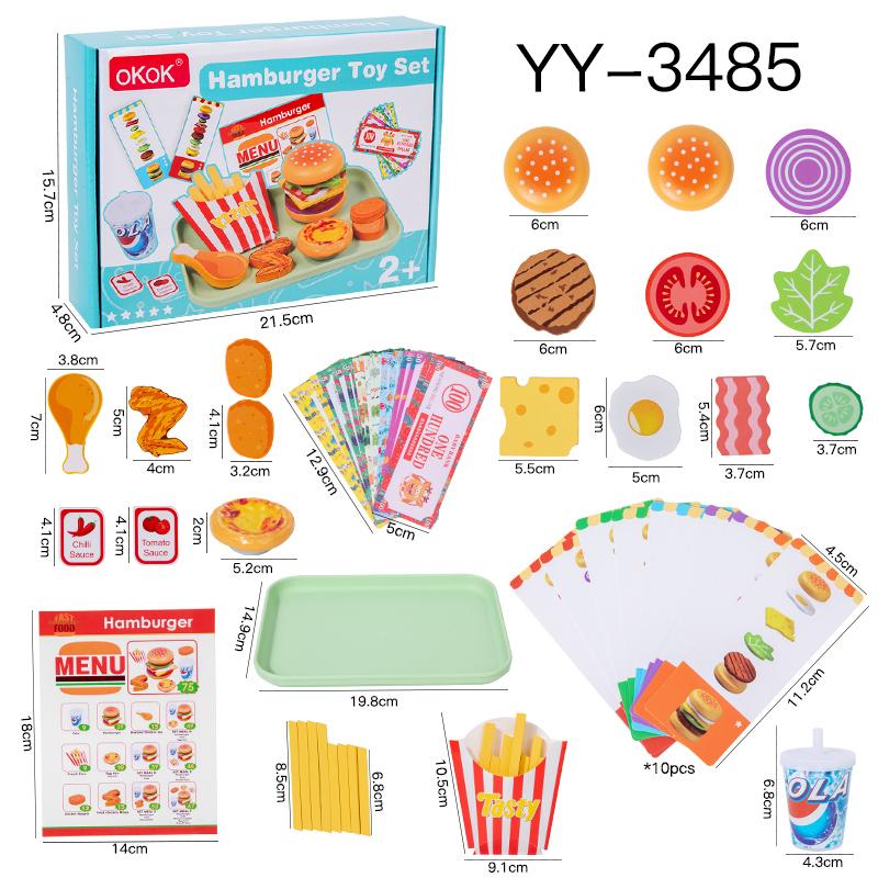 Wooden Fast Food Kitchen Pretend Play Toys Simulated Food Educational Hamburger and Fried Chicken Set Children Play house Game