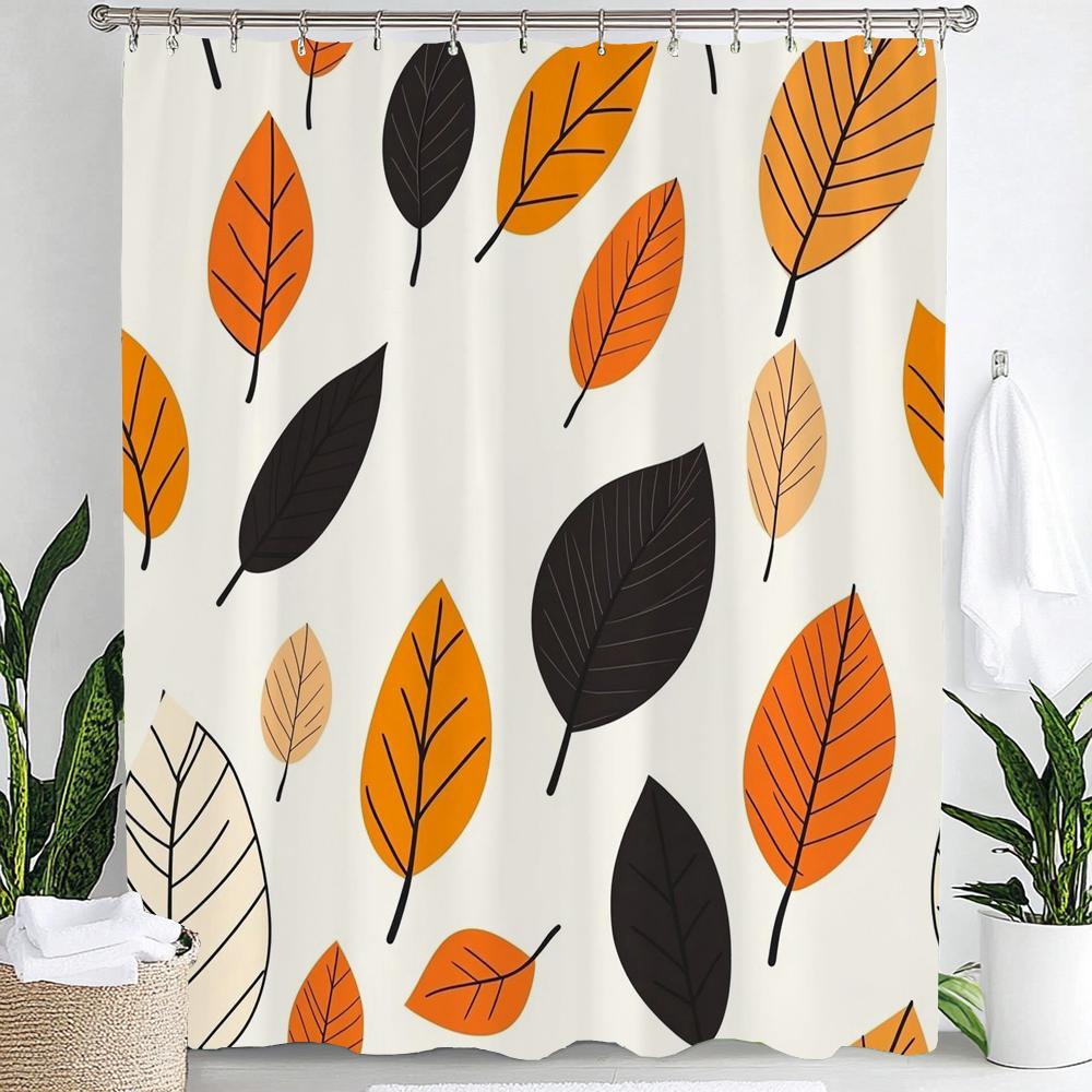 1Pc Autumn Leaf Print Polyester Shower Curtain Bathroom Decoration Curtain,Hanging Curtain With Hooks Machine Washable