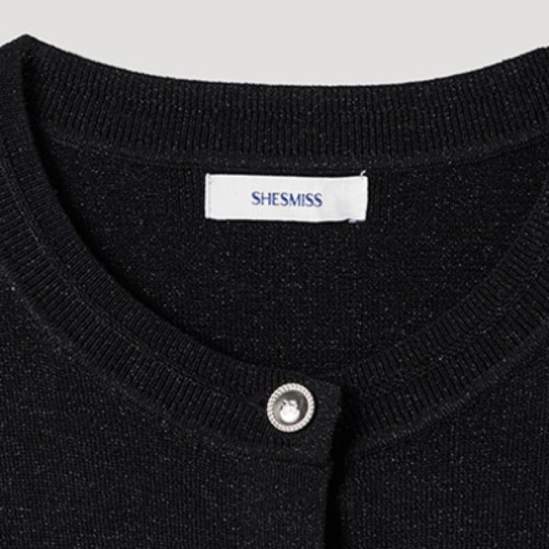 She S miSS Glitter Pocket Round Neck Cardigan SSkcdp11010 Bk