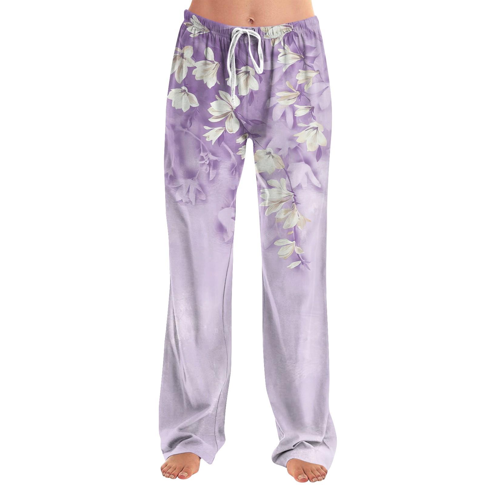 

Женские пижамные штаны, одежда для сна, повседневные брюки с эластичной резинкой на талии, удобные прямые свободные брюки для йоги M фиолетовый