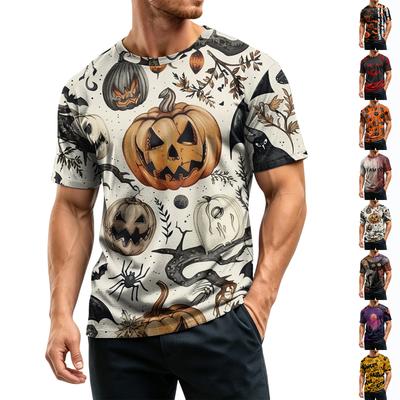 Herren Casual Schnelltrocknendes Atmungsaktives Mesh Kurzarm T-Shirt Leicht Rundhals Halloween Print Design Bequeme Passform