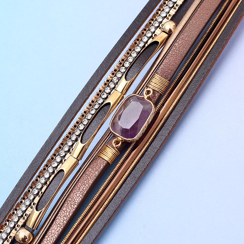 Crystal Magnet Buckle Leather Bracelet Woven Multi-layer Bangle Jewelry Accessory