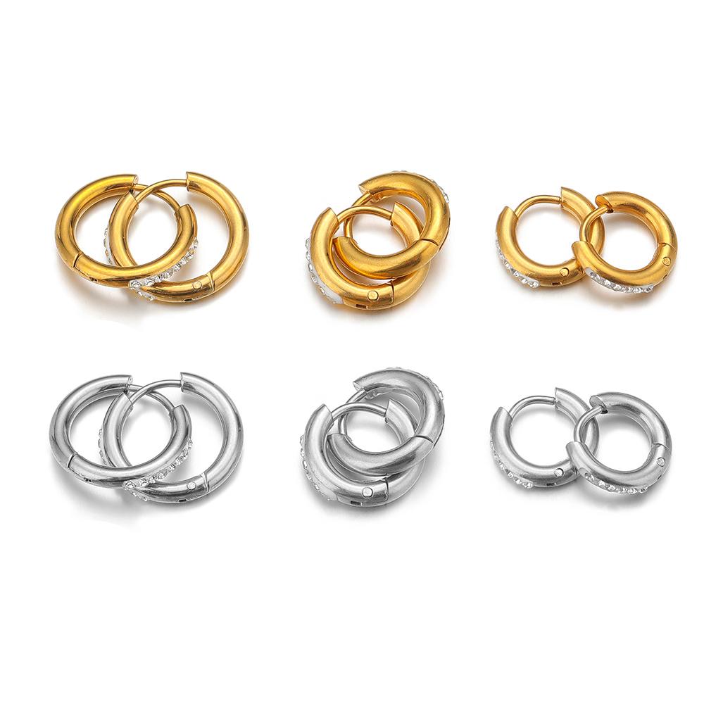 10pcs PVD Gold Color Stainless Steel 8mm 10mm 12mm Zircon Hoop Earrings Women Punk Hiphop Gifts Fashion Jewelry Huggie Wholesale